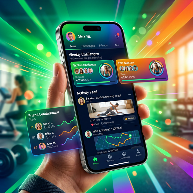 Tuttifit social fitness app showing workout challenges and friend leaderboards
